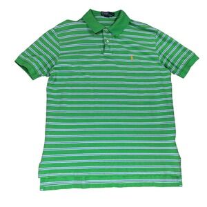 Polo Ralph Lauren Mens XL Green Striped Short Sleeve Pique Polo Shirt Orange